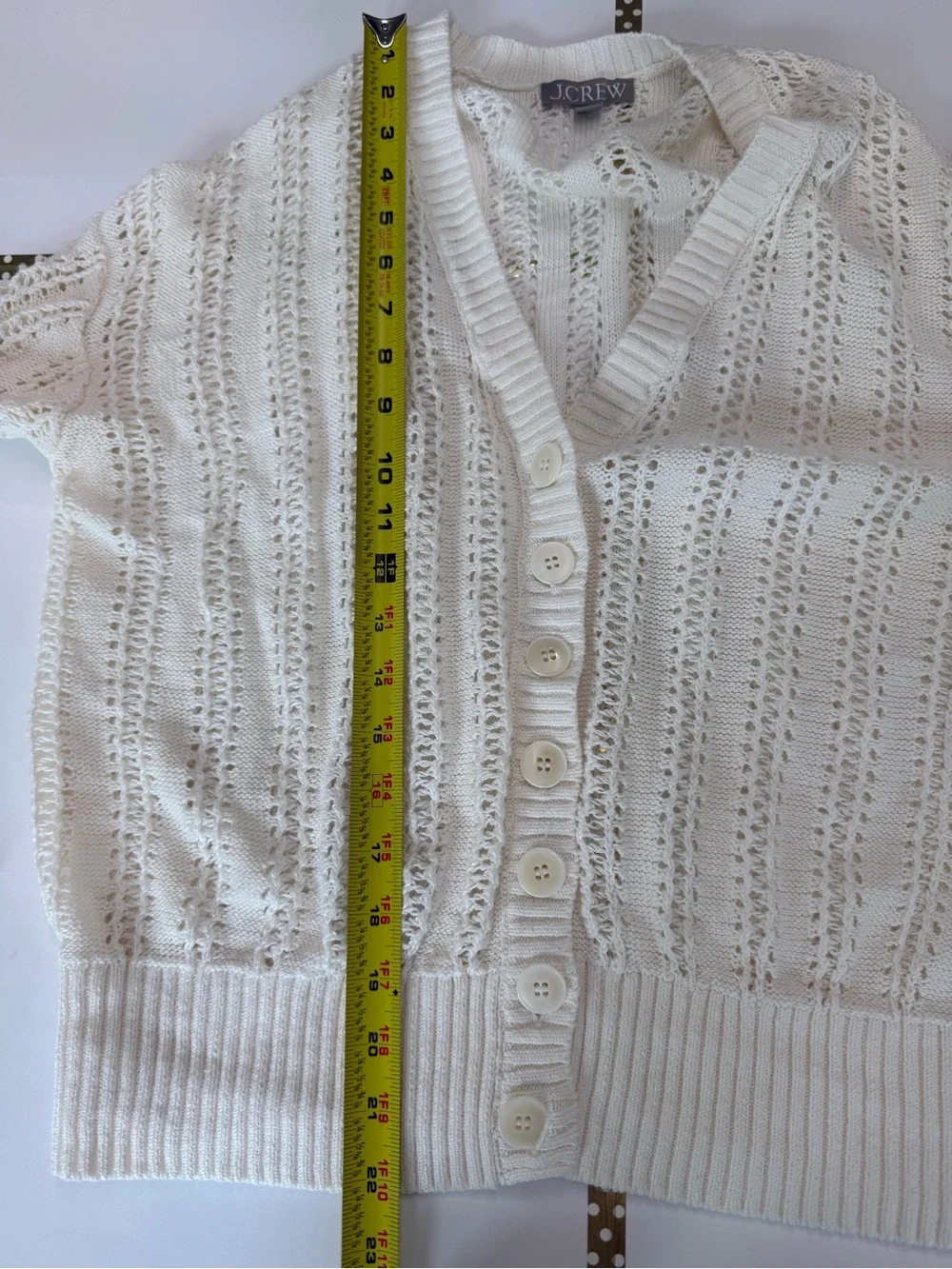 J.Crew Ivory Pointelle V-Neck Cardigan Size Small